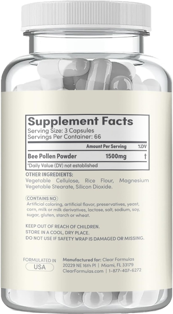 High Strength Bee Pollen Supplement - Natural Superfood Bee Pollen Capsules with Rich Nutrient Profile with Vitamins Minerals and Antioxidants - 1500mg Serving - Made in The US (200 Capsules) 4