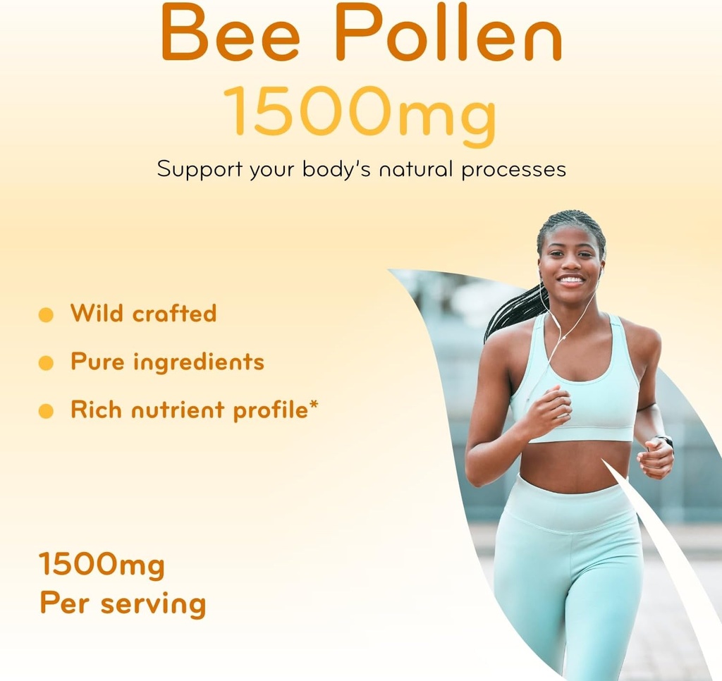 High Strength Bee Pollen Supplement - Natural Superfood Bee Pollen Capsules with Rich Nutrient Profile with Vitamins Minerals and Antioxidants - 1500mg Serving - Made in The US (200 Capsules) 5