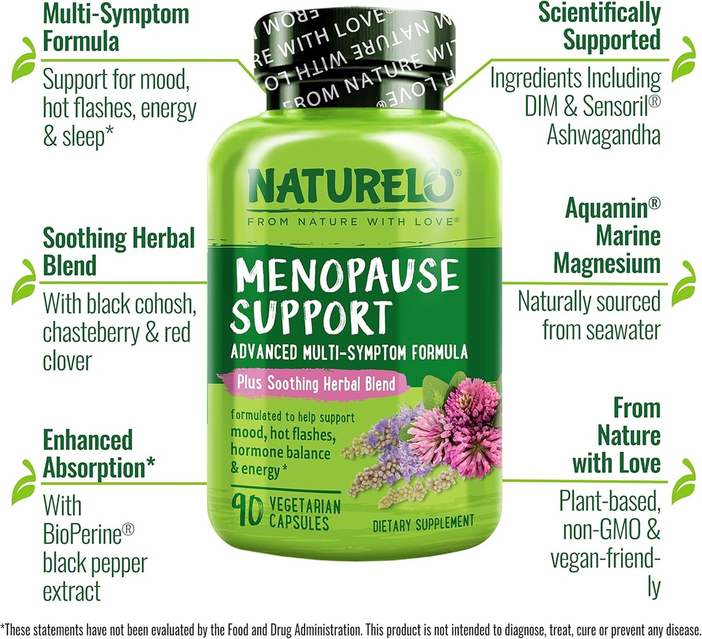 NATURELO Menopause Supplements for Women, Herbal Blend with Black Cohosh for Menopause Hot Flashes Advanced Estrogen Multi-Symptom Formula 90 Capsules 5