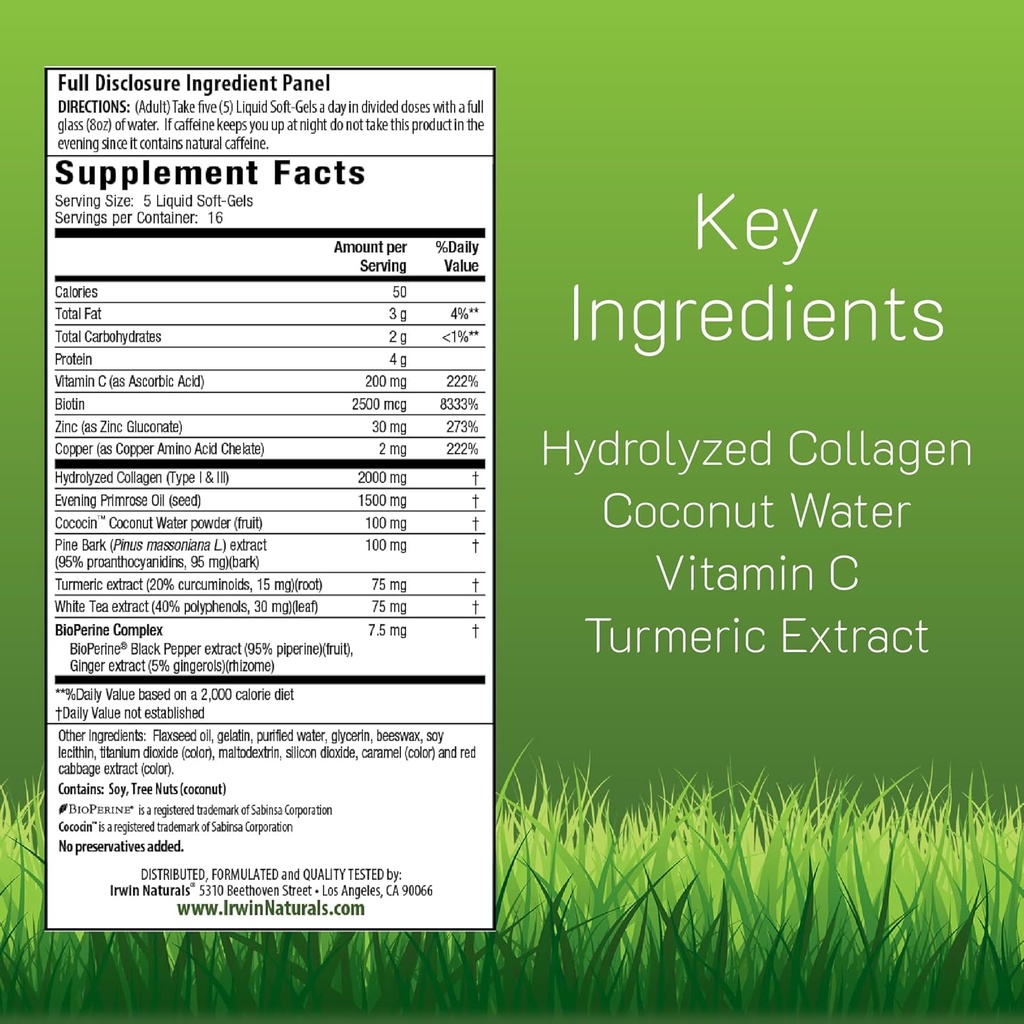 Irwin Naturals Deep Tissue Collagen-Pure - 80 Liquid Softgels - Intense Nourishment for The Skin - 2,000 mg of Hydrolyzed Collagen - 16 Total Servings 3