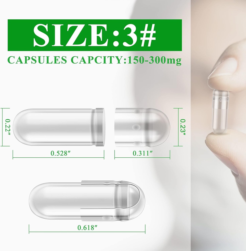 wananfu Size 3 Empty Capsules Vegetarian (100 Count) Bundle with 2 Micro Lab Spoons, Clear Fillable Veggie Pill Capsules Size 3 for Making Your Own Supplements 6