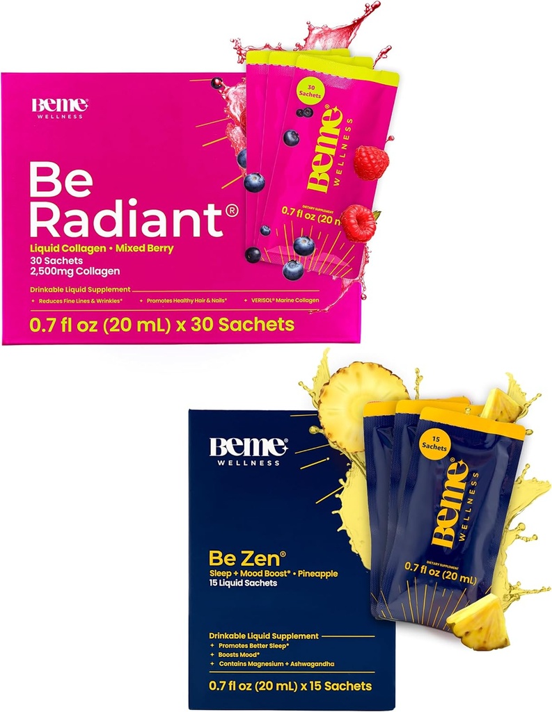 BeMe BeRadiant Berry & BeZen Bundle - Liquid Collagen & Magnesium Glycinate L-Theanine Supplements 2