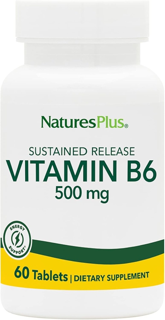 NaturesPlus Vitamin B6 (Pyridoxine HCI), Sustained Release - 500 mg, 60 Vegetarian Tablets - Energy & Metabolism Booster, Memory, Mood, Immune Support Supplement - Gluten-Free - 60 Servings 2