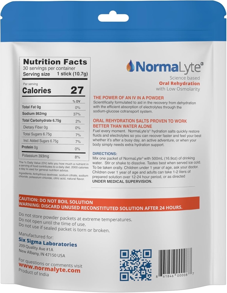 NormaLyte Oral Rehydration Salts- Helps Dietary Management of POTS Syndrome Symptoms-1 Pouches - 30 Sticks (Yields 500mL per Pack)-Pure| Energy Supplements, Potassium Supplement, Dehydration Recovery 5