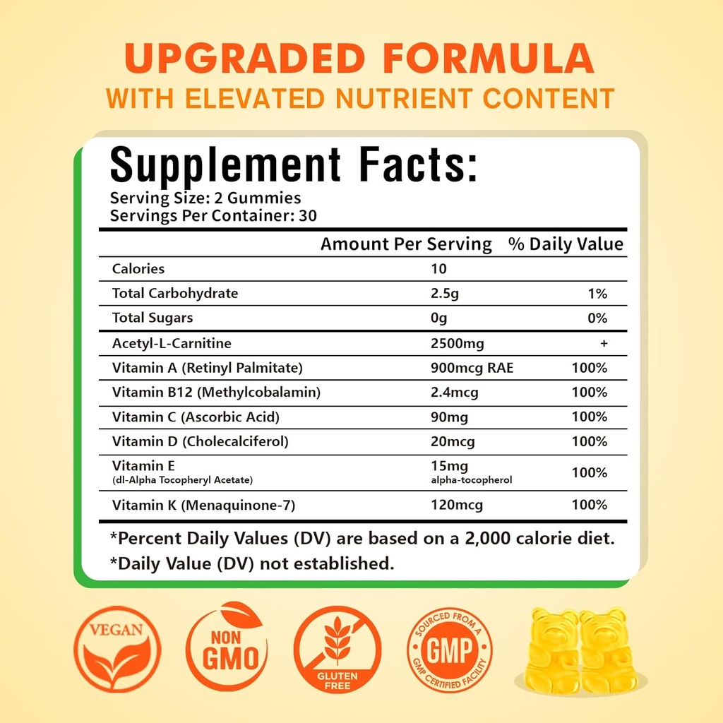 2 Pack Acetyl L-Carnitine Gummies for Men & Women - Daily Energy Support with Immune Support Gummies, Mango Flavor, 120 Count 5