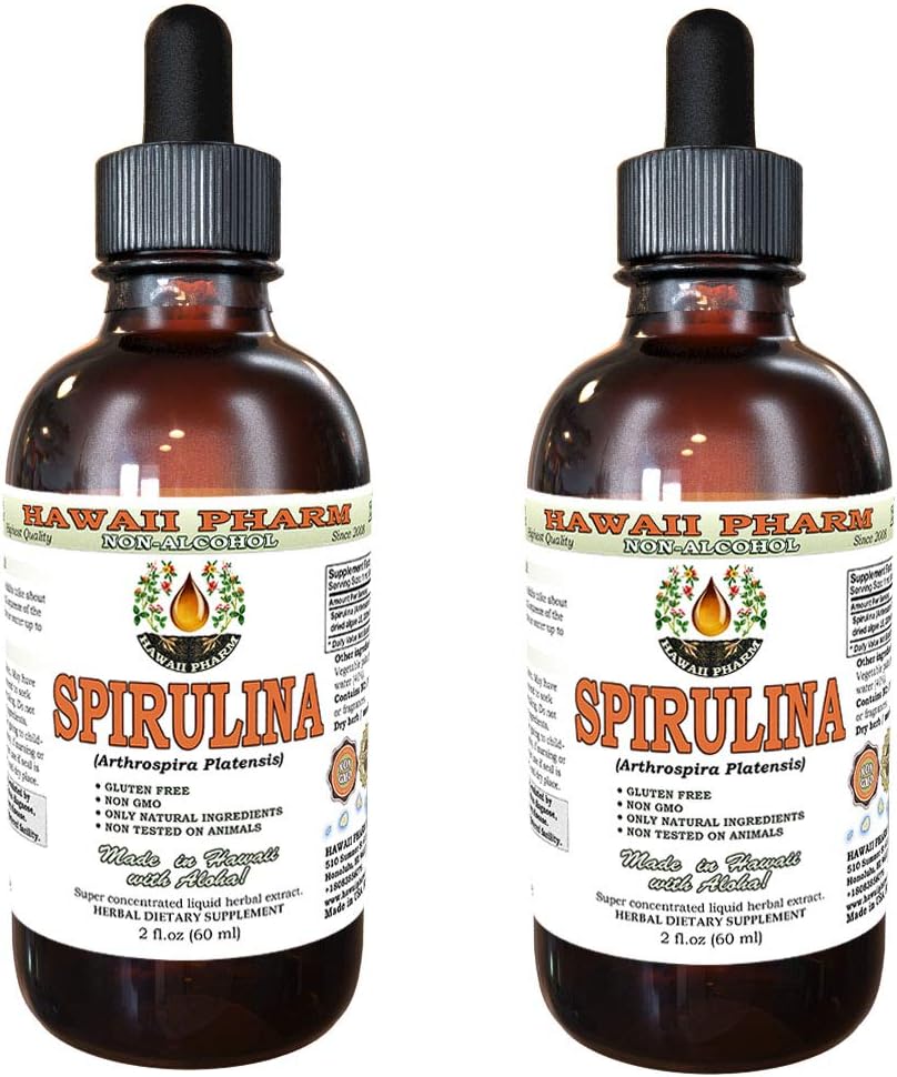 Spirulina Alcohol-Free Liquid Extract, Organic Spirulina (Arthrospira platensis) Dried Algae Glycerite Natural Herbal Supplement, Hawaii Pharm, USA 32 fl.oz 6