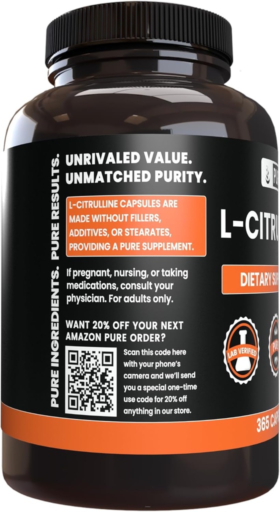 Pure Original Ingredients L-Citrulline (365 Capsules) No Magnesium Or Rice Fillers, Always Pure, Lab Verified 3