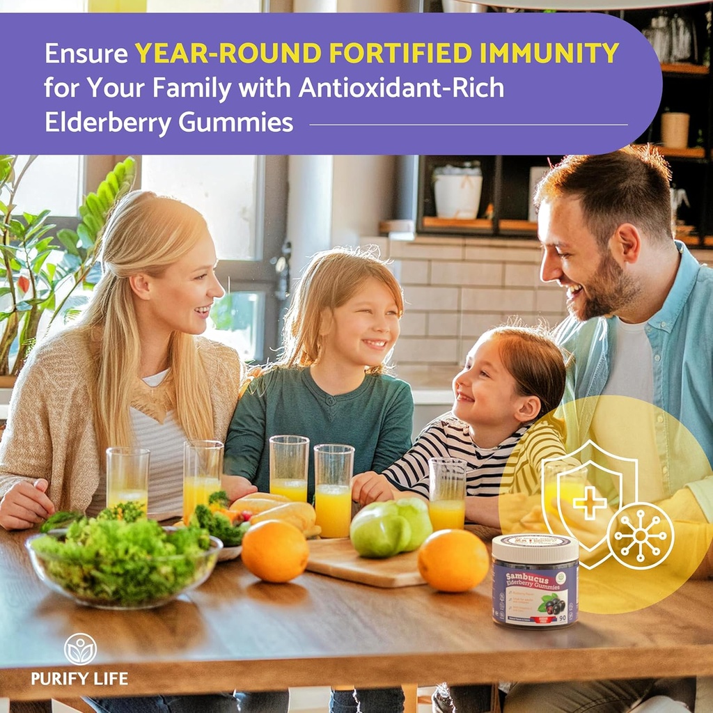 Purify Life Sugar-Free Elderberry Gummies with Vitamin C & Zinc for Adults and Kids, Immune Support Supplement for Respiratory Health, Sambucus Elderberry Antioxidant Gummies - Vegan, 90 Count 4