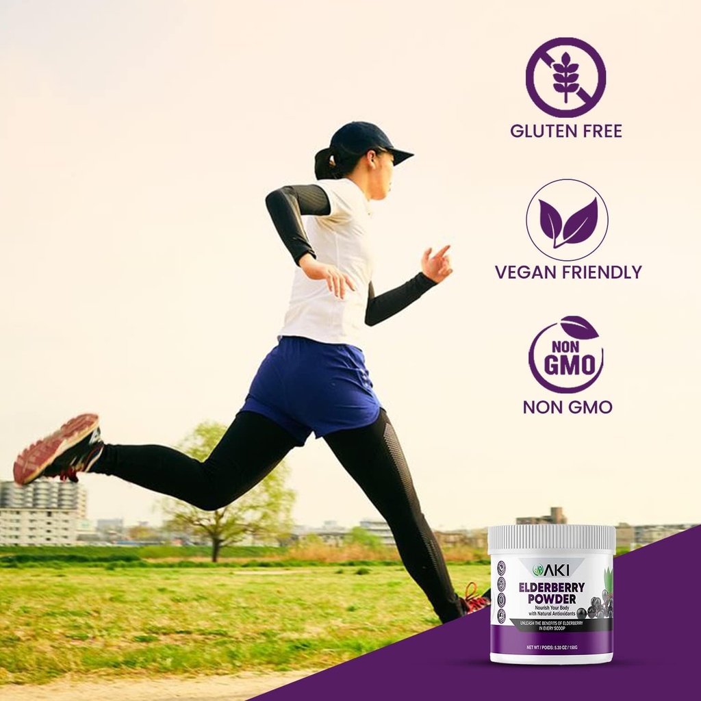 AKI Elderberry Powder | Nourish Your Body with Ideal Vitamins & nutrients | Powder for Smoothies Oatmeal Yougurt - Non-GMO 5.30 Oz / 150 g 5