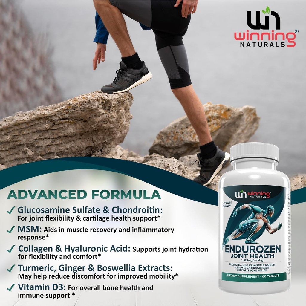EnduroZen Joint Support Supplement Advanced Formula (60 tabs) - Glucosamine, Chondroitin, MSM, Turmeric| Joint Health & Mobility Support| Non-GMO| for Men & Women| Supports Cartilage & Flexibility 3