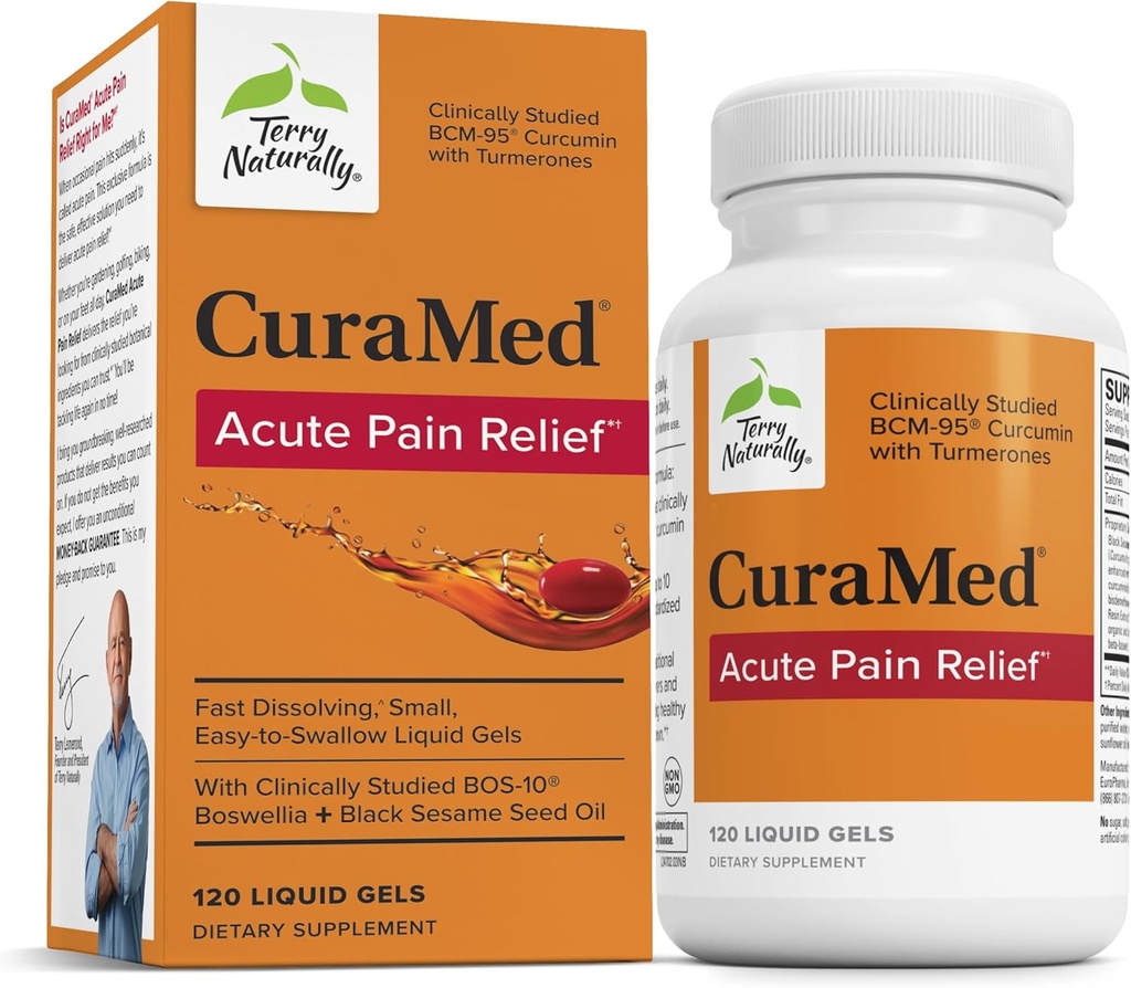 Terry Naturally CuraMed Acute Pain Relief - Supplement with BCM-95 Curcumin & BOS-10 Boswellia - Black Sesame Seed Oil to Support Relief of Occasional Discomfort - 120 Liquid Gels 2