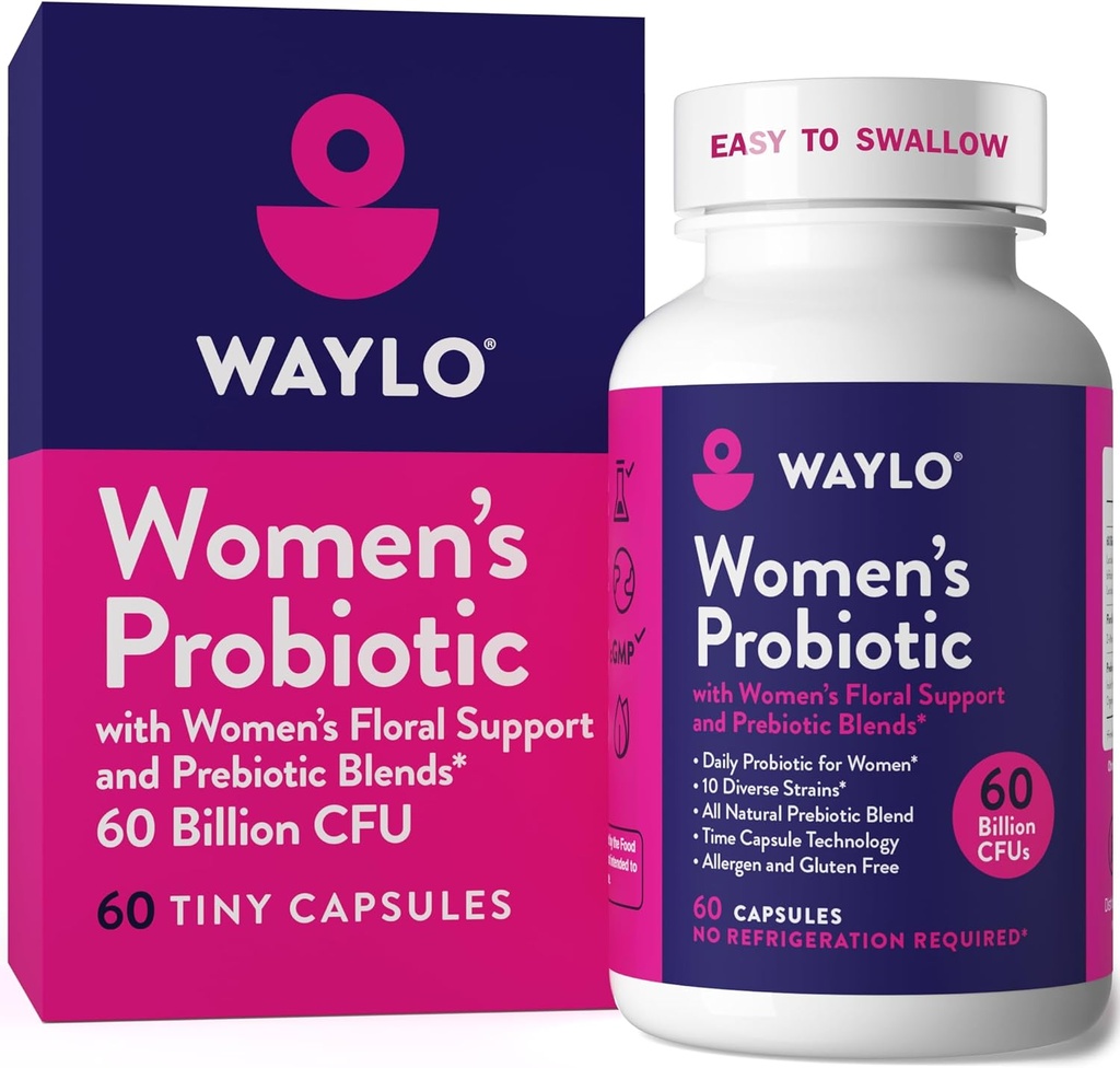 Waylo Probiotics for Women 60 Billion CFU – Tiny Easy-to-Swallow Capsules – 10 Strains + Prebiotics, Cranberry & D-Mannose – Gut, Vaginal Probiotics, pH & Immune Health, Vegan – 60 Caps 2