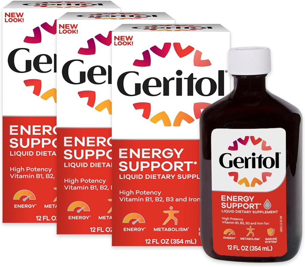 Geritol Liquid Vitamin and Iron Supplement, Energy Support, Contains High Potency B-Vitamins and Iron, Pleasant Tasting, Easy to Swallow, No Artificial Sweeteners, Non-GMO, 12 Oz, 3 Pack 2
