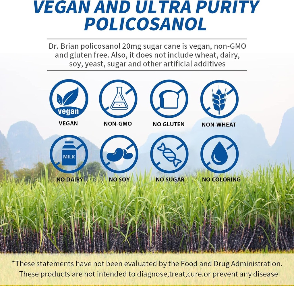 Dr. Brian Policosanol 20mg | 90 Policosanol Tablets for Heart Health Support | Non-GMO, Vegan, Gluten Free, Dairy Free 4