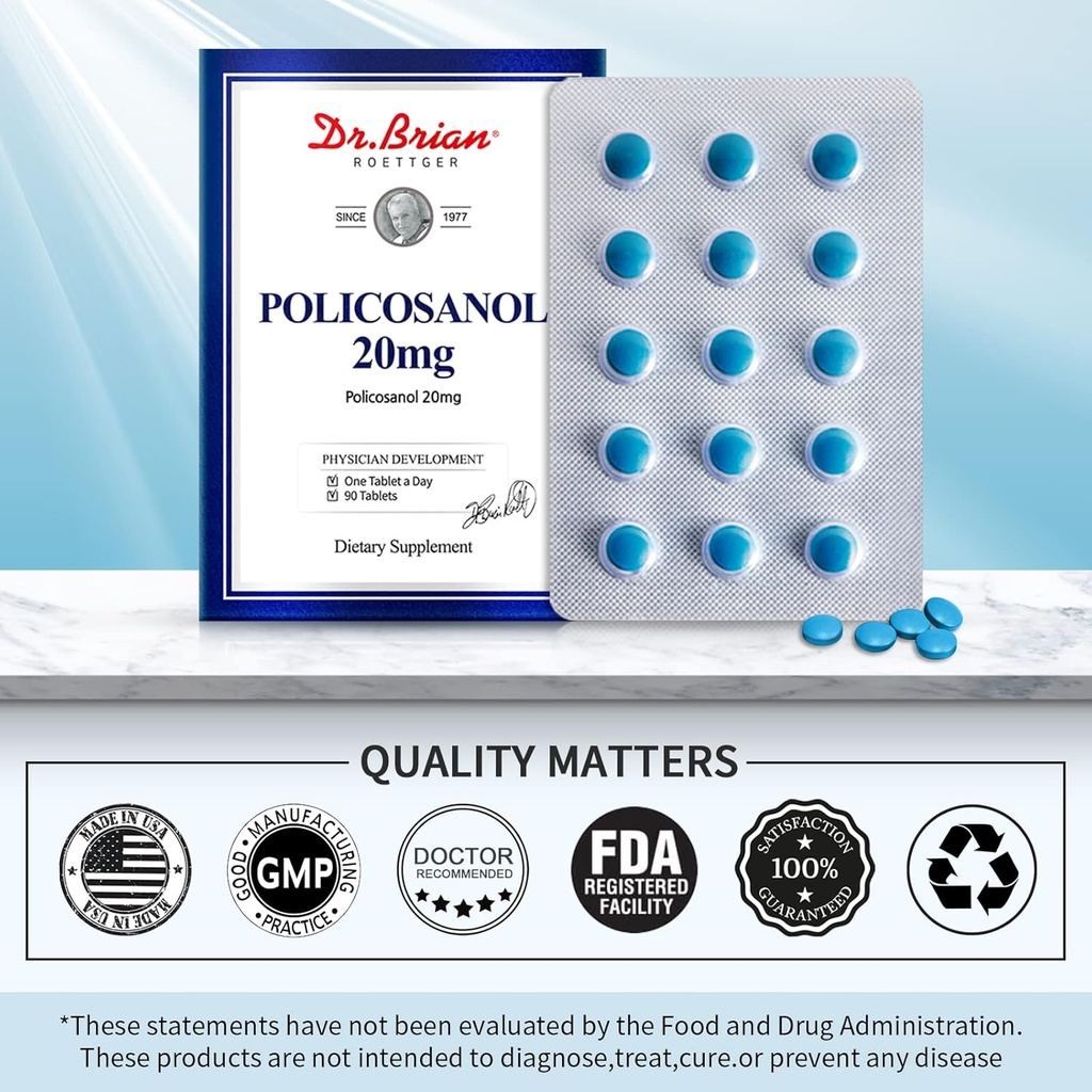Dr. Brian Policosanol 20mg | 90 Policosanol Tablets for Heart Health Support | Non-GMO, Vegan, Gluten Free, Dairy Free 5