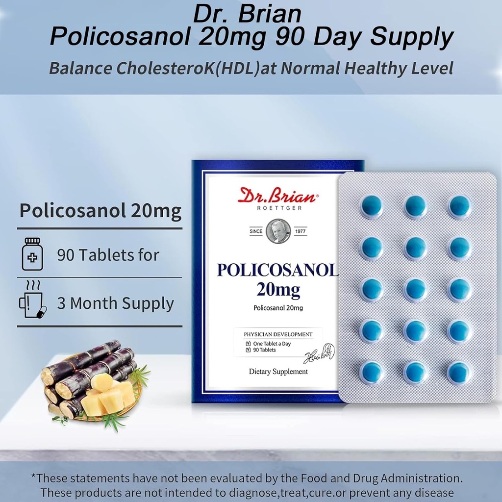 Dr. Brian Policosanol 20mg | 90 Policosanol Tablets for Heart Health Support | Non-GMO, Vegan, Gluten Free, Dairy Free 6
