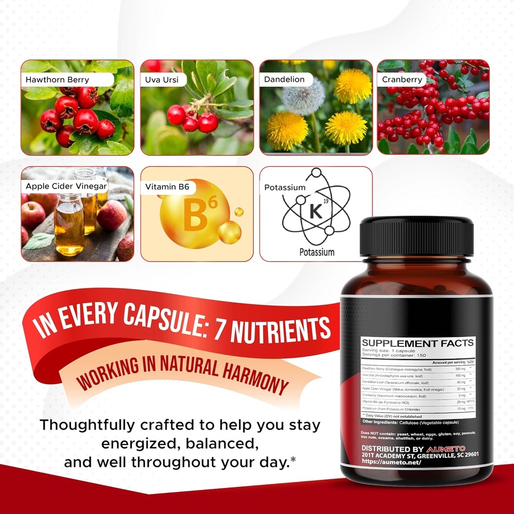 7 in 1 Ultra Hawthorn Berry with Uva Ursi Dandelion Cranberry Apple Cider Vinegar - Heart, Kinney Health Support 4