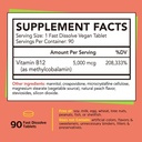 Gutcha Vitamin B12 5000 mcg, Bioactive Methylcobalamin, for Nerve, Heart, Brain Health & Energy Production, Non GMO, No Sugar, No Gluten, Natural Peach Flavor, 90 Vegan & Fast Dissolve Tablets 3