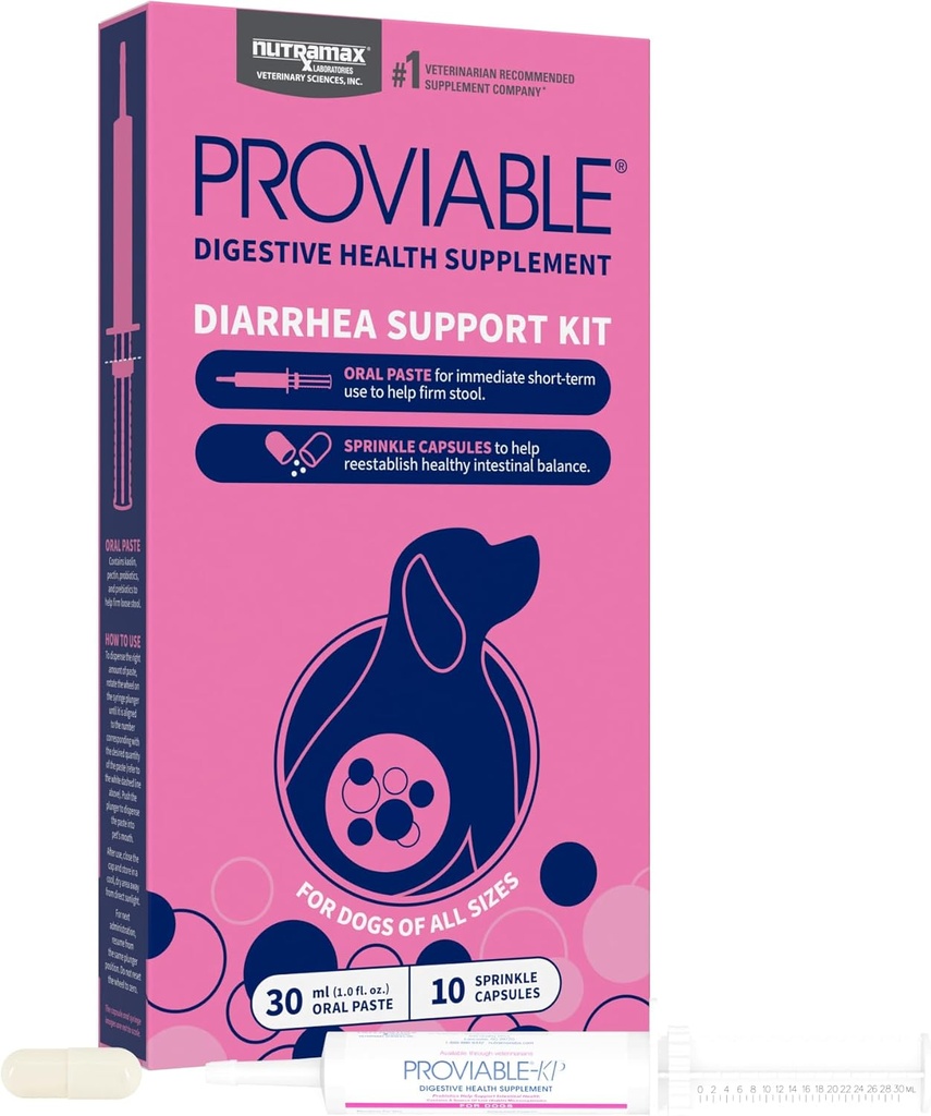 Nutramax Proviable Probiotics for Dogs, Diarrhea Support Kit, Digestive Health Supplement with Multiple Strains of Bacteria, Plus Prebiotics, Kaolin and Pectin, 30 ml Paste and 10 Capsules 2