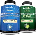 Nutrivein Premium Berberine 1200mg & Citrus Bergamot Extract 1400mg Bundle - Ceylon Cinnamon & 25:1 Bergamia Extract - Weight Management & Immune Support Plus Heart Health - 120 Capsules Each 2
