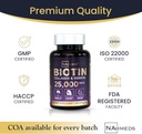 Biotin + Beauty Blend – 25,000 mcg Complex with Collagen, Keratin, MSM – Hair, Skin & Nail Support – Gluten-Free – GMP, ISO 22000, HACCP Certified – COA Available – 60 Capsules 5