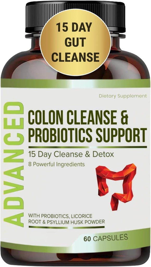 15 Day Gut Cleanse Detox for Women & Men - Advanced 15 Days Colon Cleanse with Probiotics and Psyllium Husk for Constipation Relief, Digestive Health, Colon Cleanser & Gut Health.60 Caps. 2