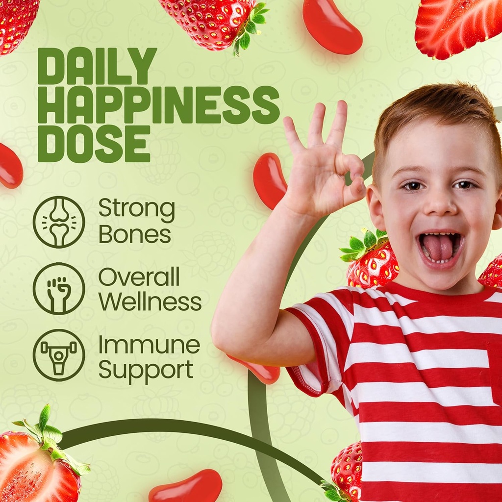Vitamin D3 Jelly Beans - Chewable Vitamins Gummies for Kids Immune Support - Multivitamin Supplements for Bone & Joint Support - 2,000 IU Vegetarian Gummy - 120 Strawberry Flavor Beans 3