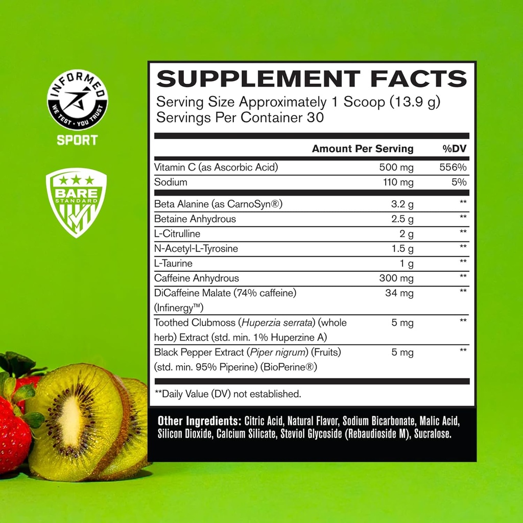BARE PERFORMANCE NUTRITION BPN Flight Pre Workout, Supports Energy and Mental Focus, Improved Endurance & Muscle Pumps with CarnoSyn® Beta Alanine, Strawberry Kiwi, 30 Servings 3
