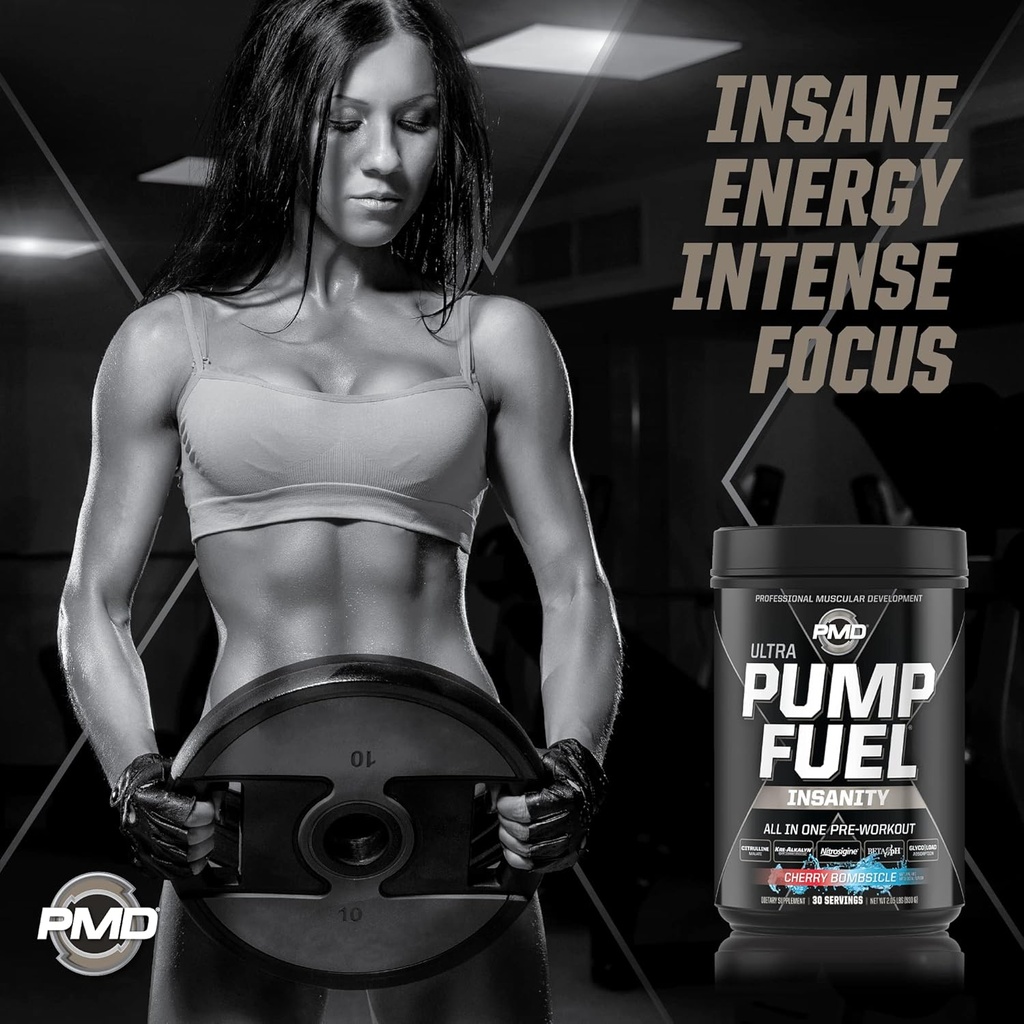 PMD Sports Pump Fuel Ultra Insanity - Premium Pre Workout Powder & Muscle Pump, Greater Focus, Endurance & Recovery, Premium Creatine, Arginine & Beta Alanine - Cherry Bombsicle (30 Servings) 5