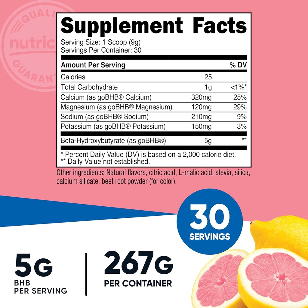 Nutricost BHB Salts Drink Mix (30 Servings, Strawberry Lemonade Flavored) (5G BHB Per Serving) - 0G Total Sugars, Vegetarian Product 3