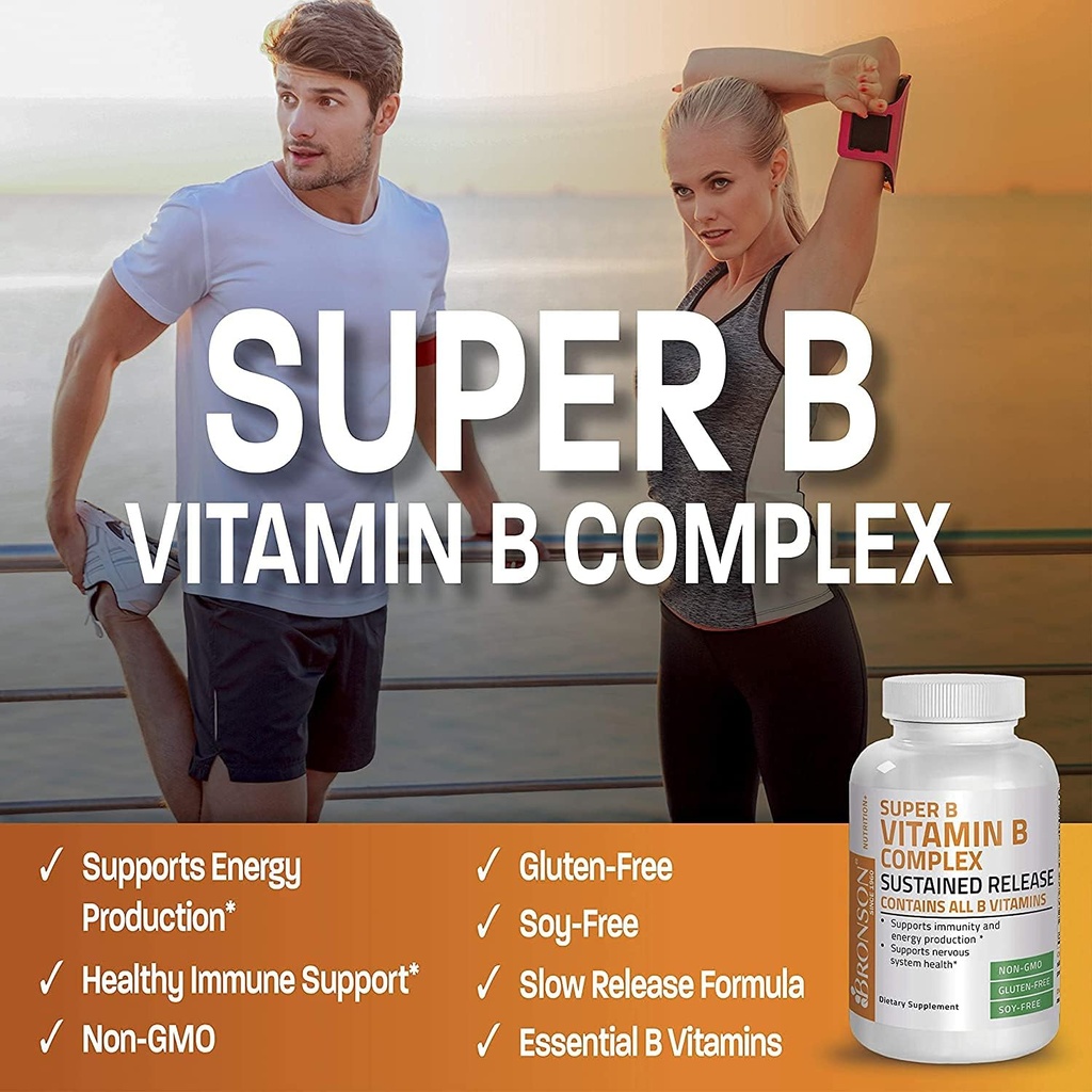 Bronson Super B Vitamin B Complex Sustained Slow Release (Vitamin B1, B2, B3, B6, B9 - Folic Acid, B12) Contains All B Vitamins 250 Tablets 4