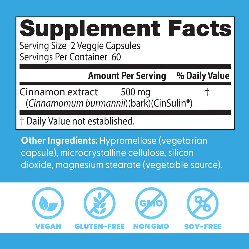 Doctor's Best Cinnamon Extract with CinSulin, Supports Glycemic Balance & Metabolic Response Already Within Normal Range, Non-GMO, Gluten Free, Soy Free, Vegan 120 Veggie Caps 4