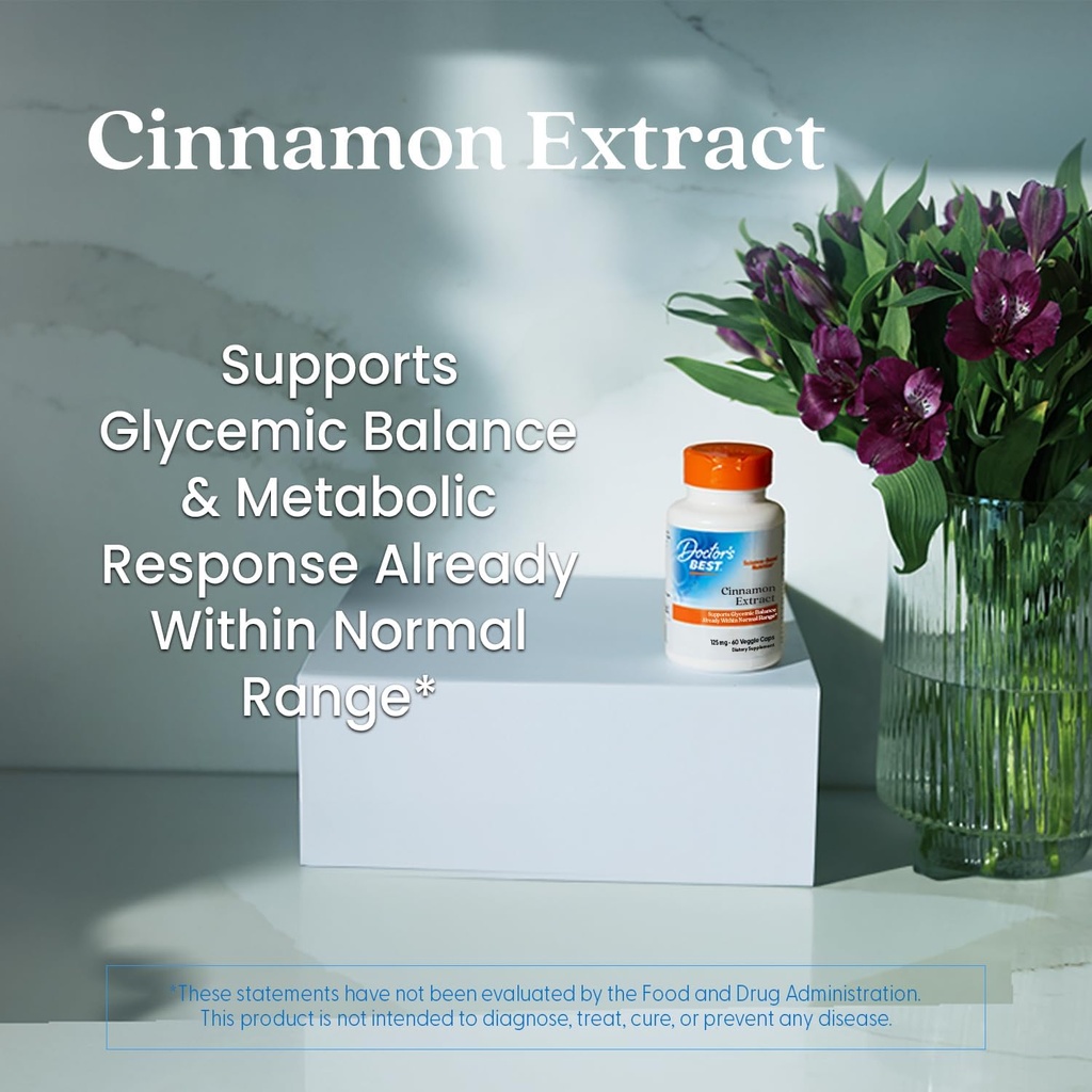 Doctor's Best Cinnamon Extract with CinSulin, Supports Glycemic Balance & Metabolic Response Already Within Normal Range, Non-GMO, Gluten Free, Soy Free, Vegan 120 Veggie Caps 6