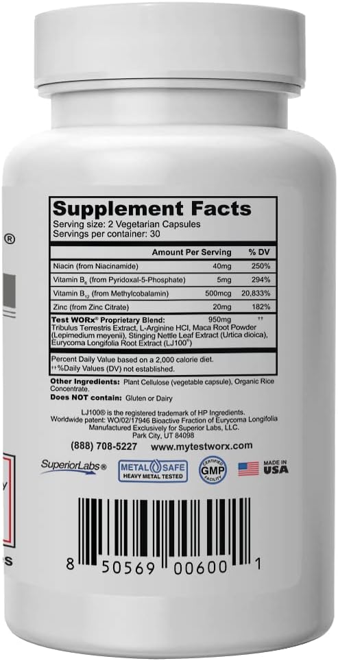 Superior Labs Test Worx Natural Testosterone Booster Supplement with Clinically Proven LJ100 and 8 Other Powerful Ingredients - Noticeable Increase in Energy, Stamina, Recovery, Sleep and Mood 3