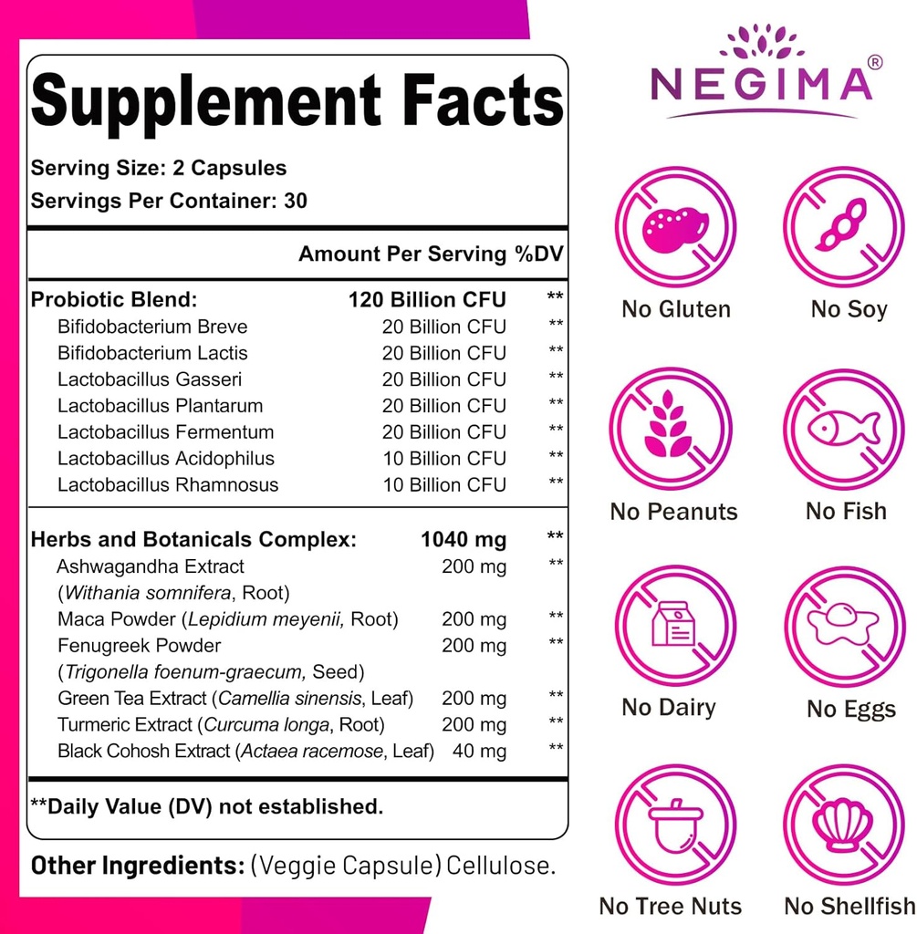 Menopause Supplements for Women, 120 Billion CFUs Probiotics for Women, 13-in-1 Herbs & Botanicals Complex, for Hormone Menopause, Hot Flashes, Night Sweats, Mood Swings, Sleep Disturbances - 240 Caps 3