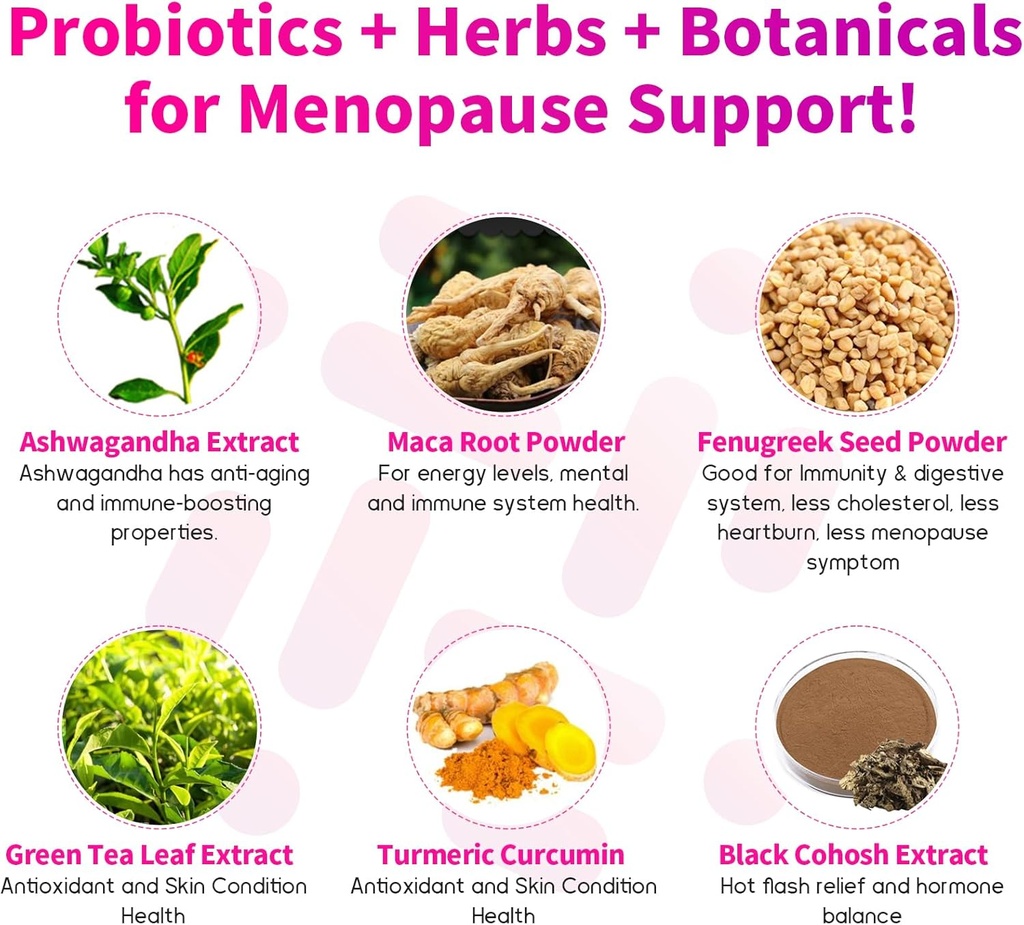 Menopause Supplements for Women, 120 Billion CFUs Probiotics for Women, 13-in-1 Herbs & Botanicals Complex, for Hormone Menopause, Hot Flashes, Night Sweats, Mood Swings, Sleep Disturbances - 240 Caps 5