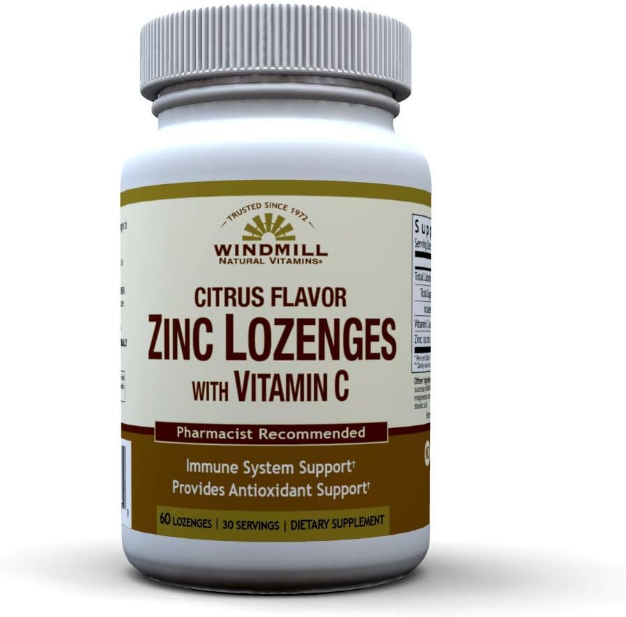 Windmill Health Natural Vitamins Zinc Lozenges with Vitamin C Honey Lemon Flavor, Immune System Support, Provides Antioxidant Support, Delicious & Fast Acting, 60 Lozenges, 30 Servings. 2