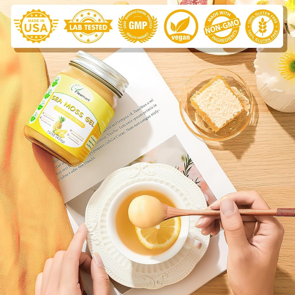 15OZ Sea Moss Gel Irish Wildcrafted Seamoss Gel, Vegan Superfood Vitamins Mineral Support, Pineapple Flavor 3