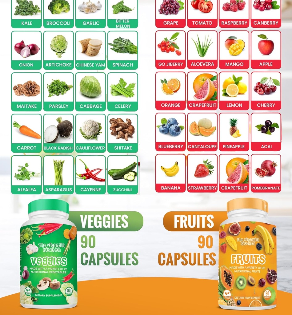 Fruit and Veggie Supplements-90 Fruits, 90 Veggies Capsules to Boost Energy Level - Whole Food Fruits and Vegetable from Super Foods - Made in USA - Soy & Vegan Free (Pack of 2)… 4
