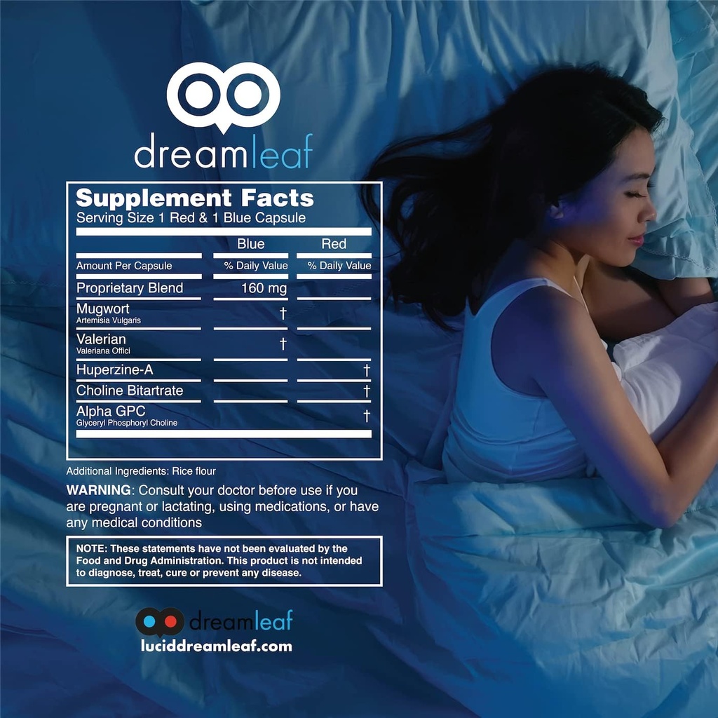 Dream Leaf Pro - Premium Lucid Dreaming Supplement - 60 Capsules,Valerian Root, Mugwort, Alpha GPC, Choline Bitartrate, Huperzine-a 2