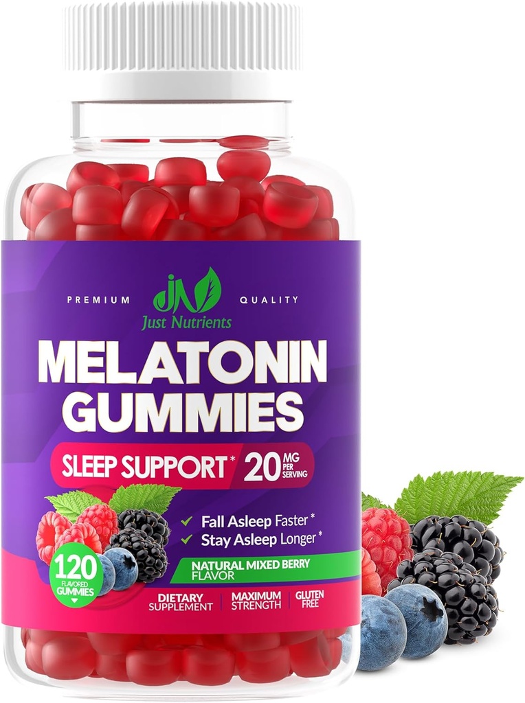 Melatonin 20mg Gummies for Adults (120 Count) - High Potency Sleep Support with 10mg of Melatonin Per Gummy - Gluten-Free, Non-GMO, Vegetarian, Great Tasting Mixed Berry Flavor - 60 Servings 2