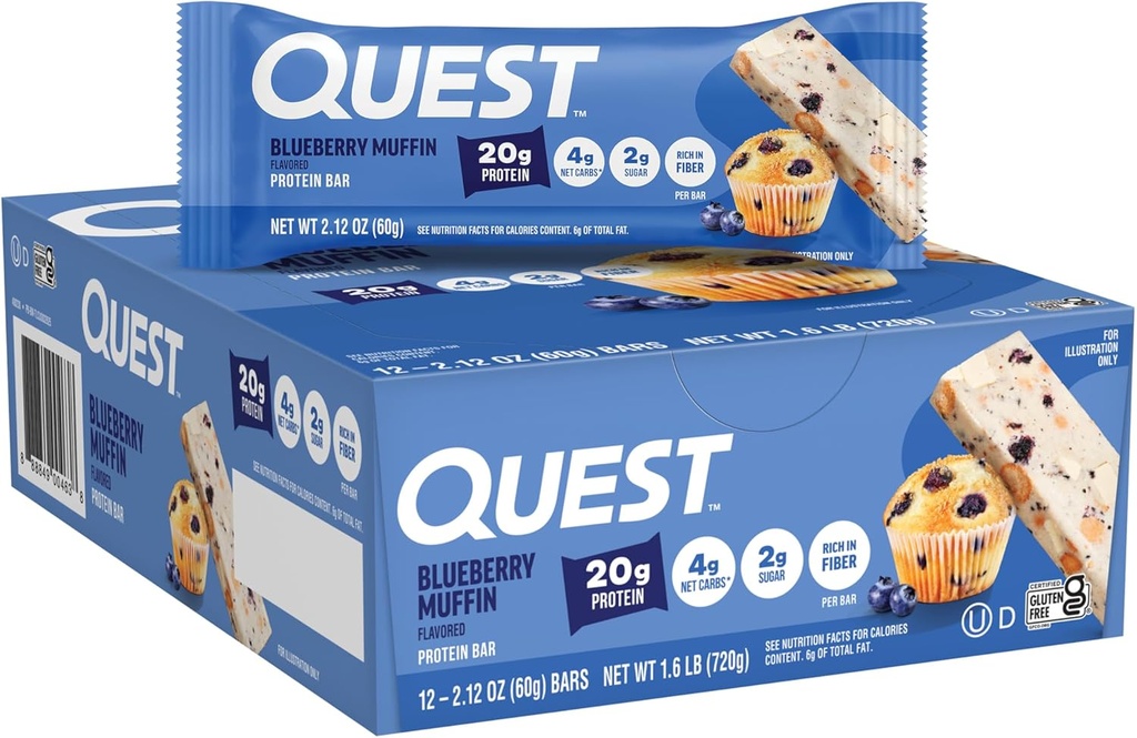 Quest Nutrition Blueberry Muffin Protein Bars, 20g Protein, 2g Sugar, 5g Net Carb, Gluten Free, Keto Friendly, 12 Count 2