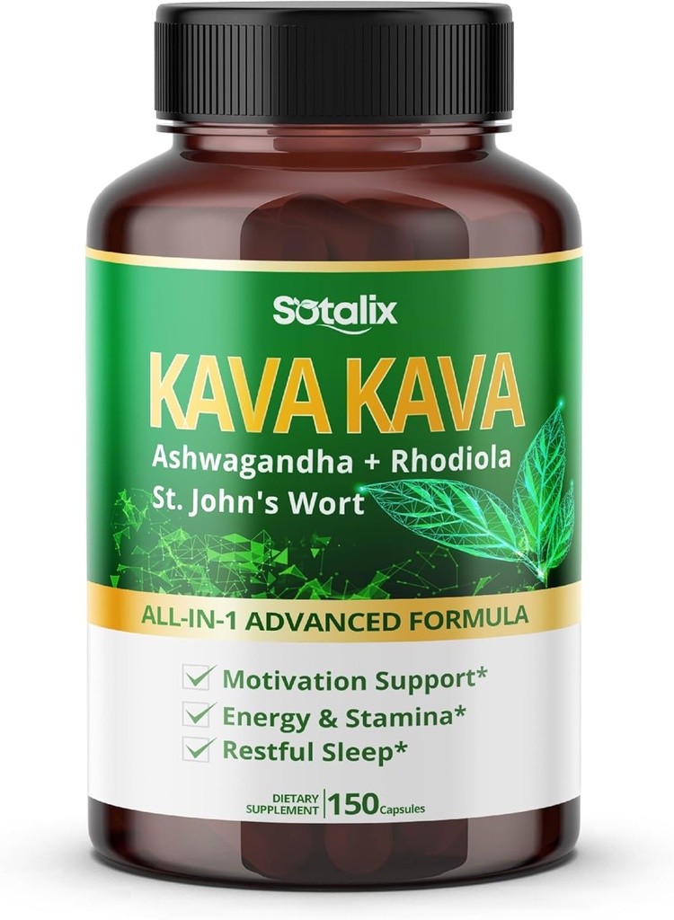 Sotalix Kava Kava Supplement with Ashwagandha Rhodiola St. John's Wort for Mood, Energy & Calming Support - USA Made & Tested (150 Count (Pack of 1)) 2