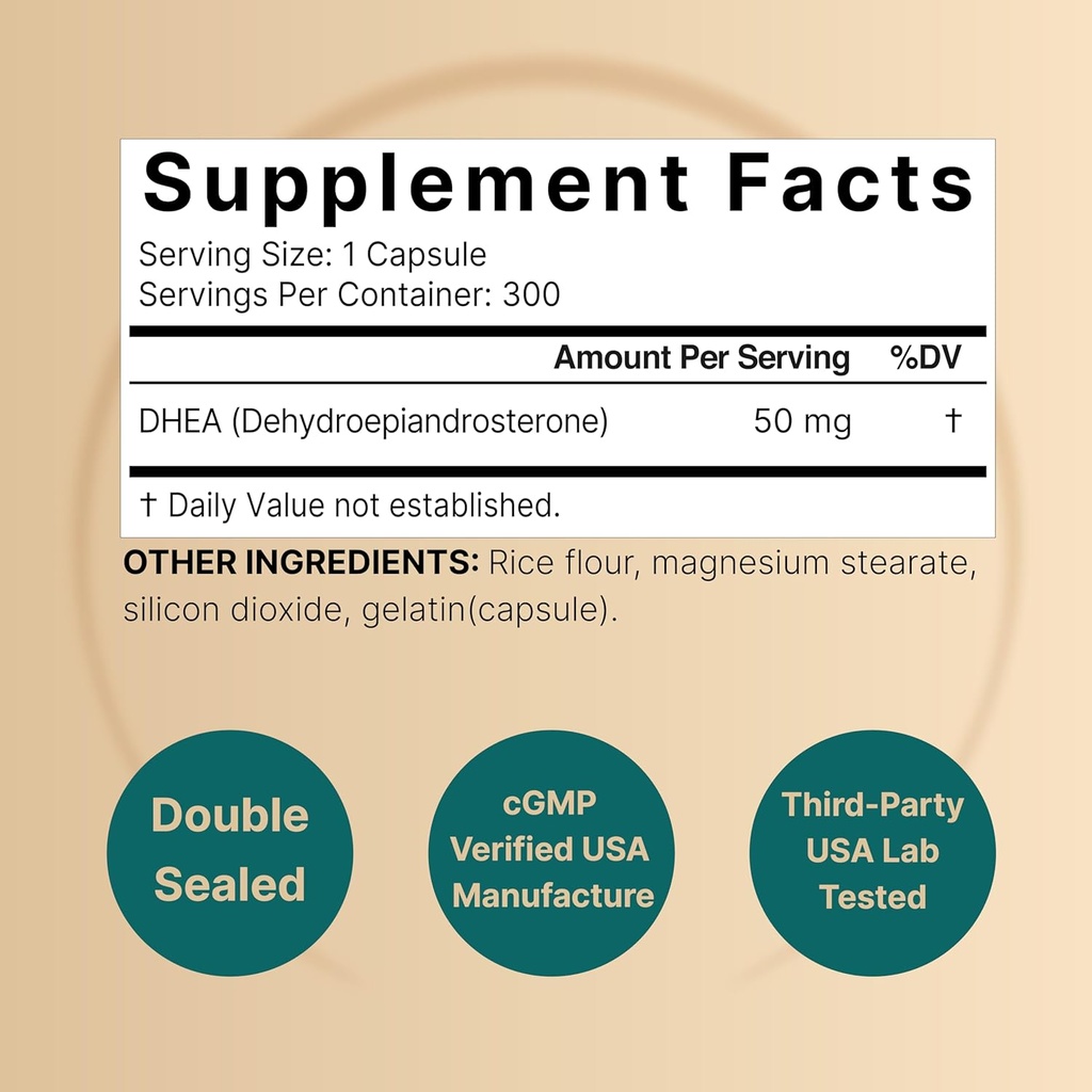 NatureBell DHEA 50mg for Men & Women, 300 Capsules | Micronized for Better Absorption | Plant-Based Source | Supports Energy, Metabolism & Healthy Aging | Non-GMO, Made in USA 3
