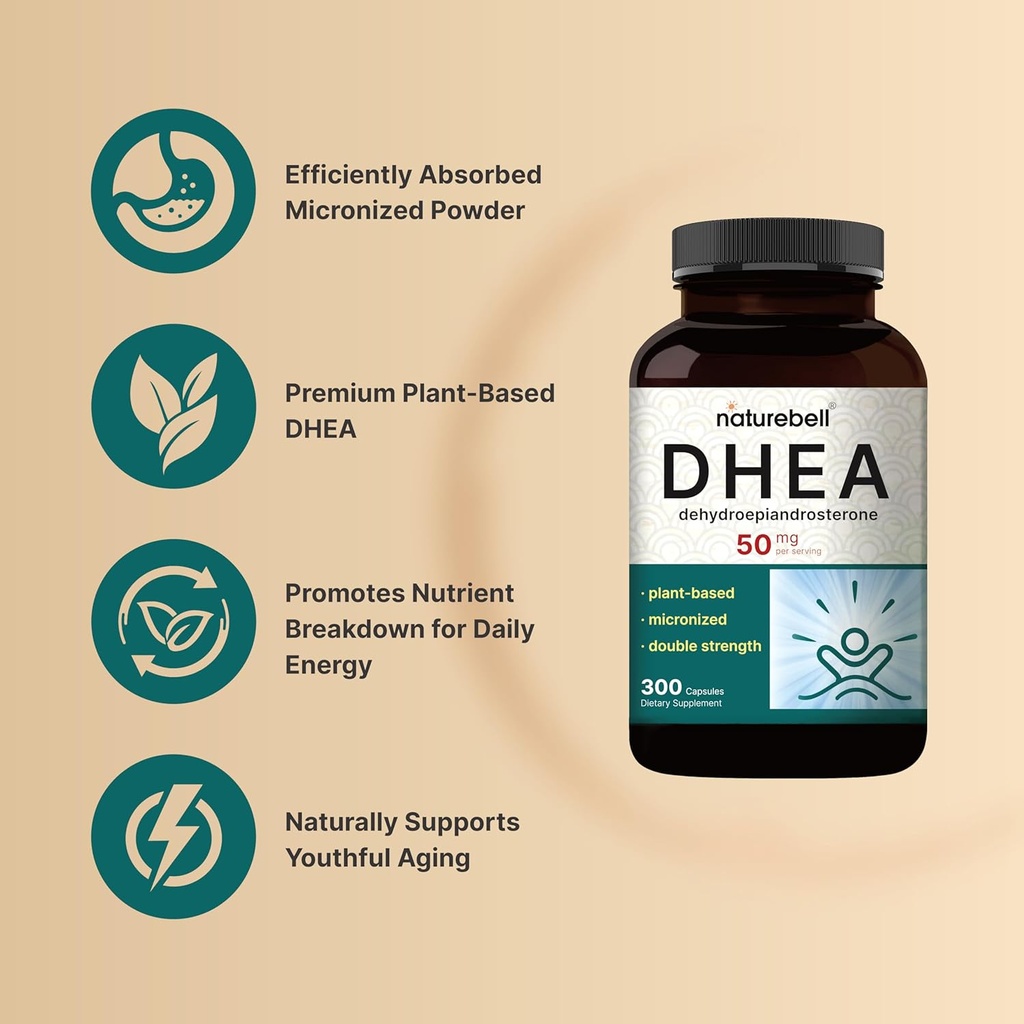 NatureBell DHEA 50mg for Men & Women, 300 Capsules | Micronized for Better Absorption | Plant-Based Source | Supports Energy, Metabolism & Healthy Aging | Non-GMO, Made in USA 4