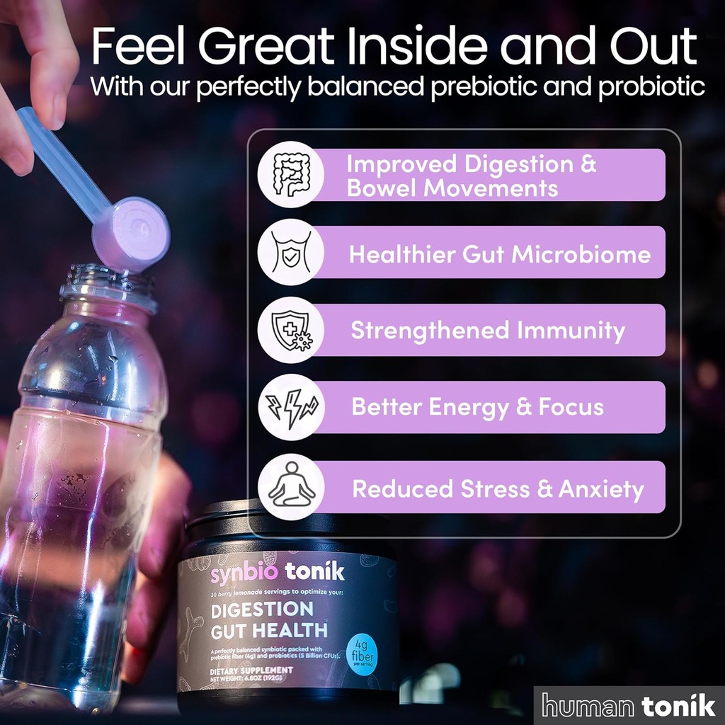 Synbio Tonik Prebiotics and Probiotics Powder | Berry Lemonade | Probiotics for Digestive Health | Daily Supplement | Improve Digestion and Bowel Motions | Boost Energy and Clarity | 3