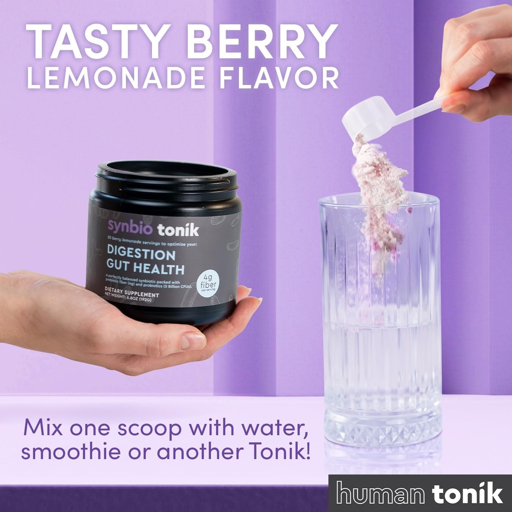Synbio Tonik Prebiotics and Probiotics Powder | Berry Lemonade | Probiotics for Digestive Health | Daily Supplement | Improve Digestion and Bowel Motions | Boost Energy and Clarity | 4