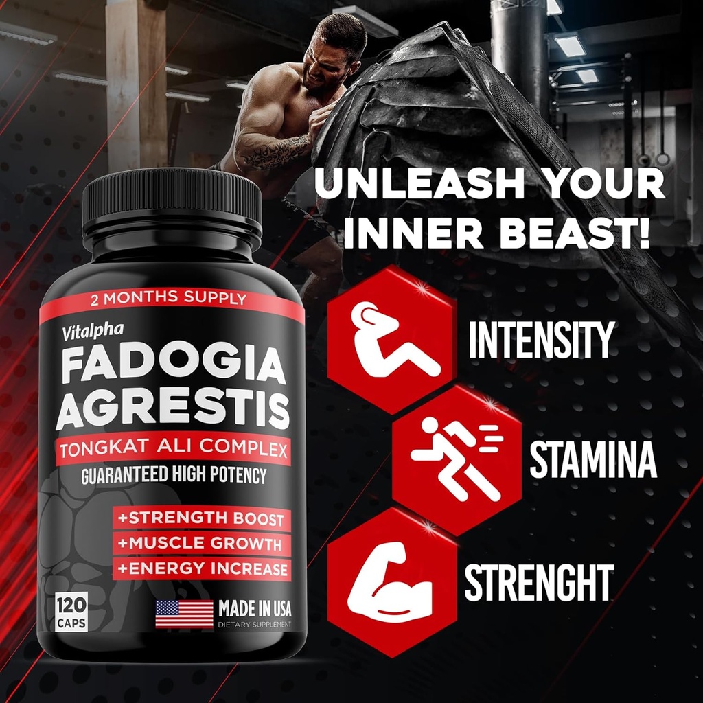 Ultra Concentrated 86,000mg Fadogia Agrestis Tongkat Ali Blend – 200:1 Tongkat Ali + 10:1 Fadogia Agrestis + Bioperine - Maximum Strength Blend for Athletic Performance & Muscle Mass - 120 V-Caps 4