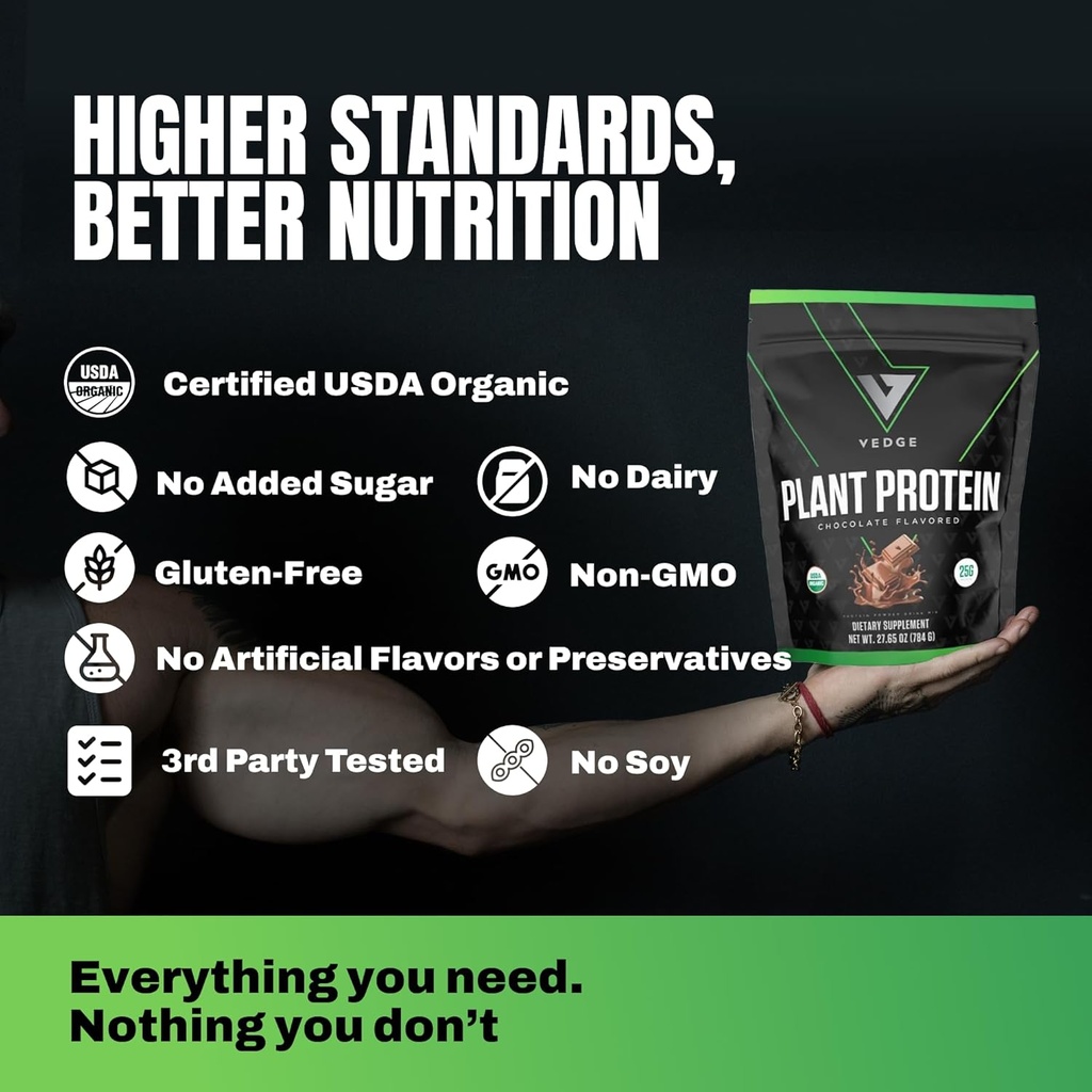 vedge Vegan Protein Powder - Plant Protein Powder with Pea, Pumpkin & Sunflower - USDA Organic, Amino Acids, Dairy Free, Gluten Free, Soy Free, Keto, Non GMO, Smooth Texture - Chocolate - 20 Servings 6
