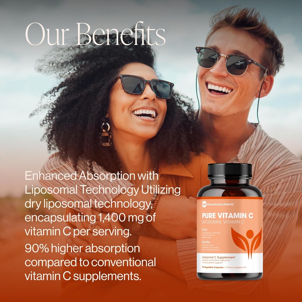 Pure Micronutrients Pure Liposomal Vitamin C - 1400mg Per Serve Supplement - 90 Capsules - High Absorption VIT C Ascorbic Acid Pills 4
